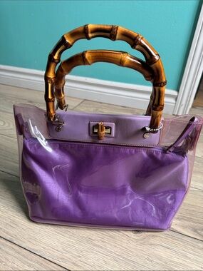 Monsac Purple Bamboo-Handle Clear Tote Bag